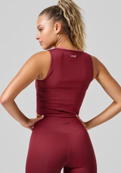 Crease Sleeveless Crop Top - Evening Red