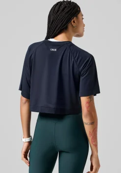 Laser Mesh Crop Tee - Black