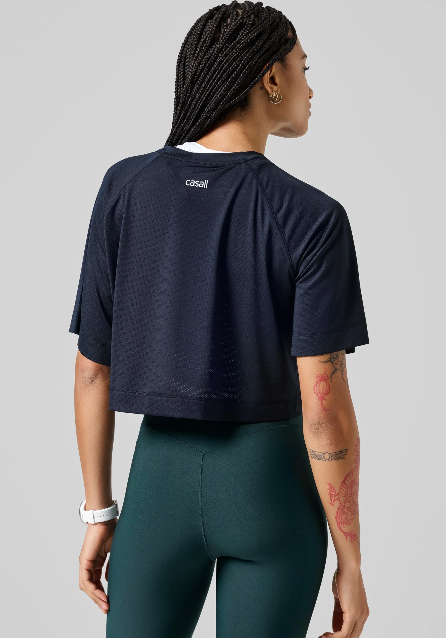 Laser Mesh Crop Tee - Black