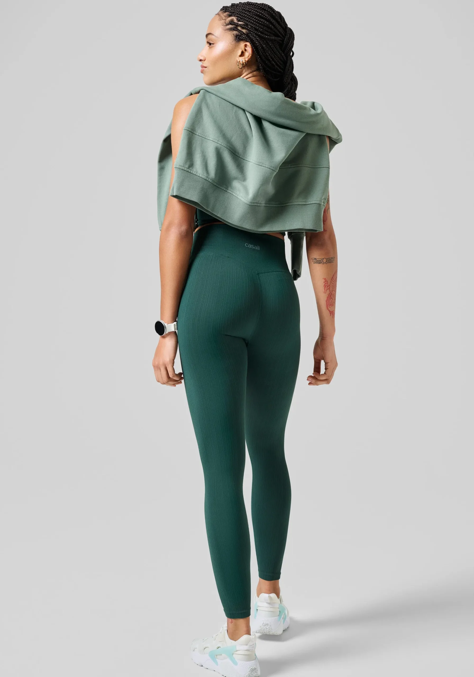Multi Rib Seamless High Waist Tights - Dark Pine
