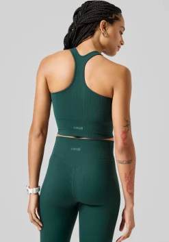 Multi Rib Seamless Padded Sports Top - Dark Pine