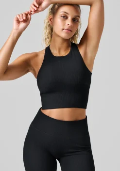 Multi Rib Seamless Padded Sports Top - Black