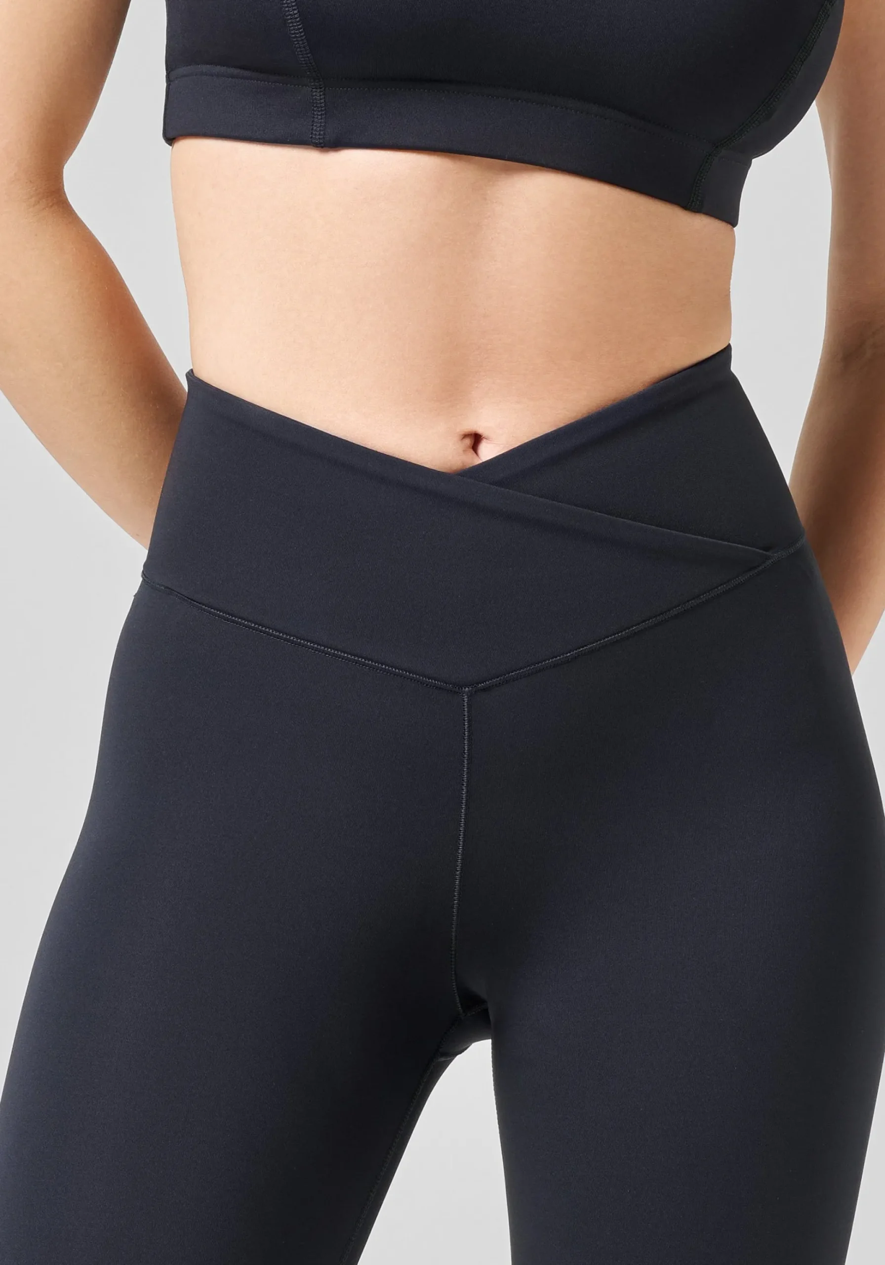 Overlap High Waist Tights - Black