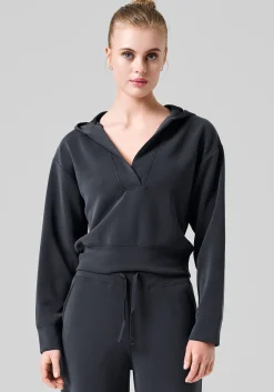 Peachy V-Neck Hoodie - Almost Black