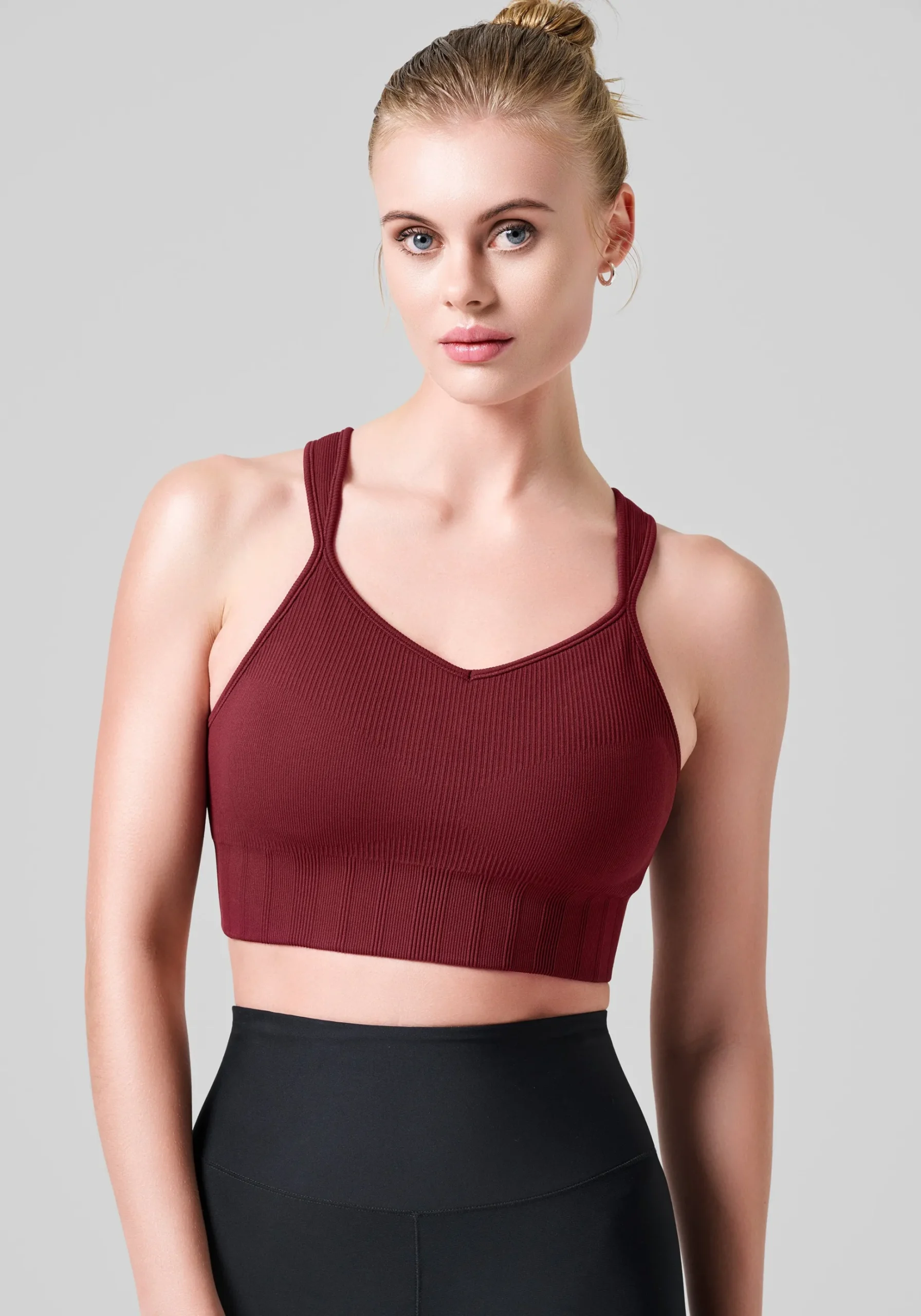 Seamless Rib Padded Sports Bra - Evening Red