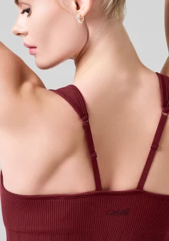 Seamless Rib Padded Sports Bra - Evening Red