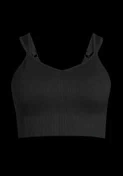 Seamless Rib Padded Sports Bra - Black