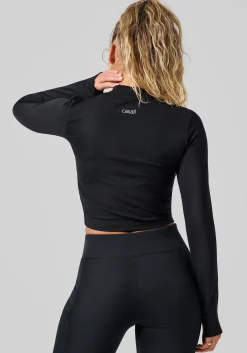 Soft Rib Mock Neck Long Sleeve - Black