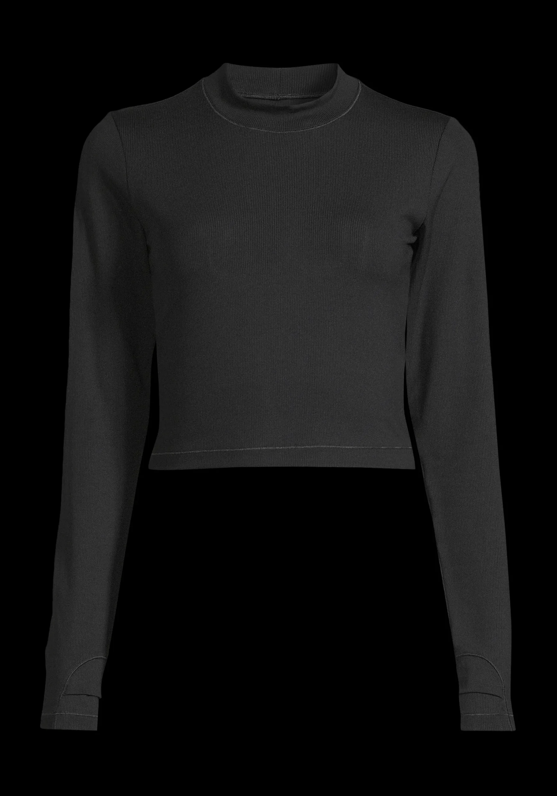 Soft Rib Mock Neck Long Sleeve - Black